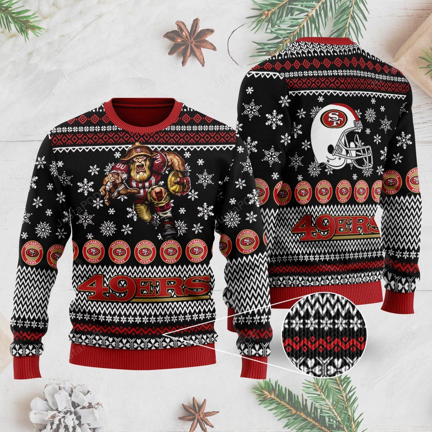 Sports Football Team San Francisco 49ers With Sourdough Sam The Mascot Ugly Christmas Sweater Sports Football Team San Francisco 49ers With Sourdough Sam The Mascot Ugly Christmas Sweater