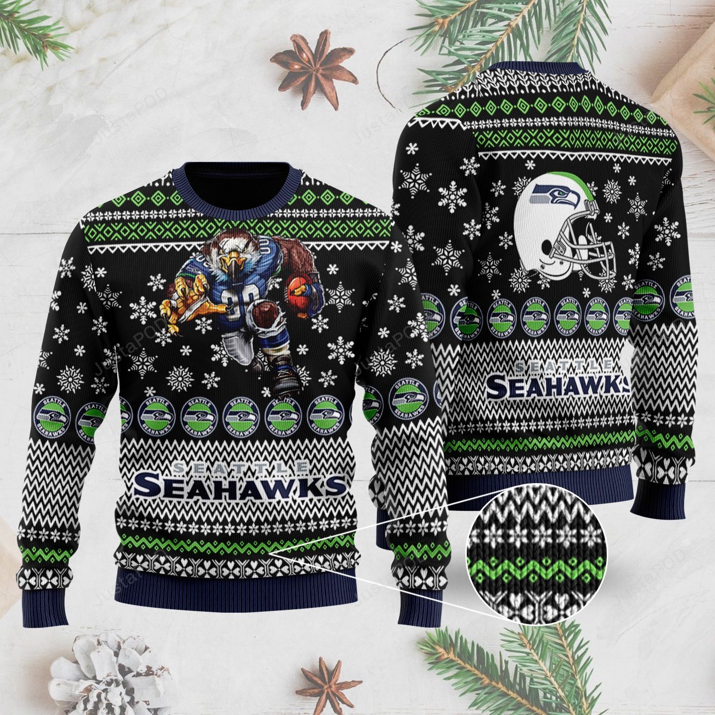 Sports Football Team Seattle Seahawks With Blitz The Mascot And Helmet Ugly Christmas Sweater Sports Football Team Seattle Seahawks With Blitz The Mascot And Helmet Ugly Christmas Sweater