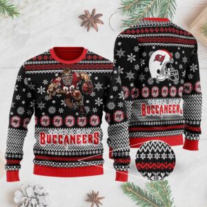 Sports Football Team Tampa Bay Buccaneers Player With Ball And Helmet Ugly Christmas Sweater