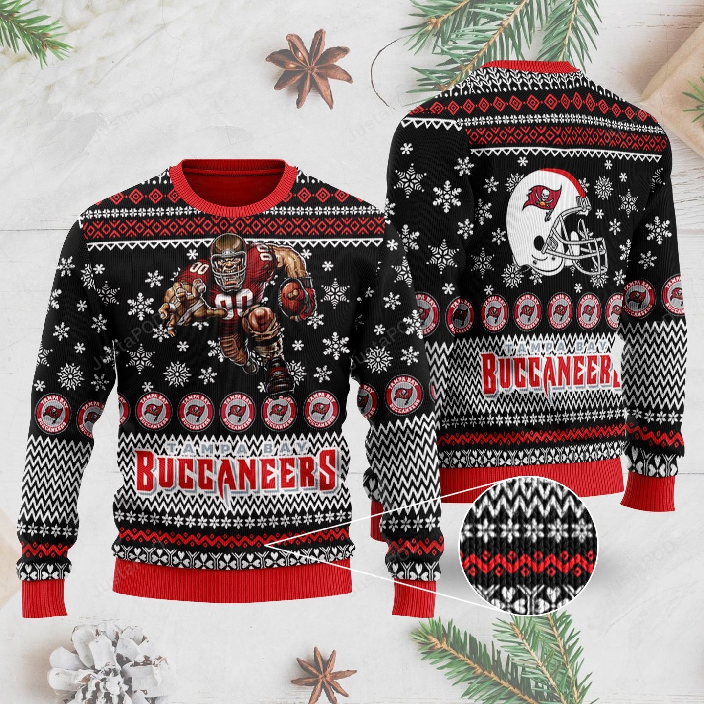 Sports Football Team Tampa Bay Buccaneers Player With Ball And Helmet Ugly Christmas Sweater Sports Football Team Tampa Bay Buccaneers Player With Ball And Helmet Ugly Christmas Sweater