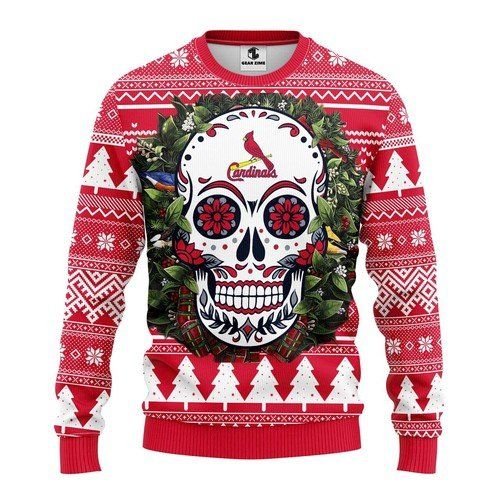 St. Louis Cardinals Skull Flower For Unisex Ugly Christmas Sweater St. Louis Cardinals Skull Flower For Unisex Ugly Christmas Sweater