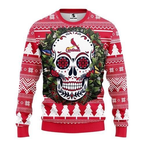 St. Louis Cardinals Skull Flower Ugly Christmas Sweater St. Louis Cardinals Skull Flower Ugly Christmas Sweater
