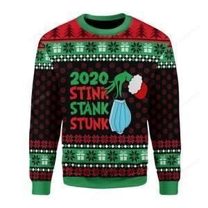 Stink Stank Stunk 2020 The Grinch And Face Mask Ugly Christmas Sweater