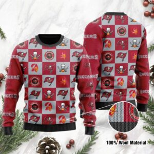 Tampa Bay Buccaneers Logo Checkered Flannel Ugly Christmas Sweater