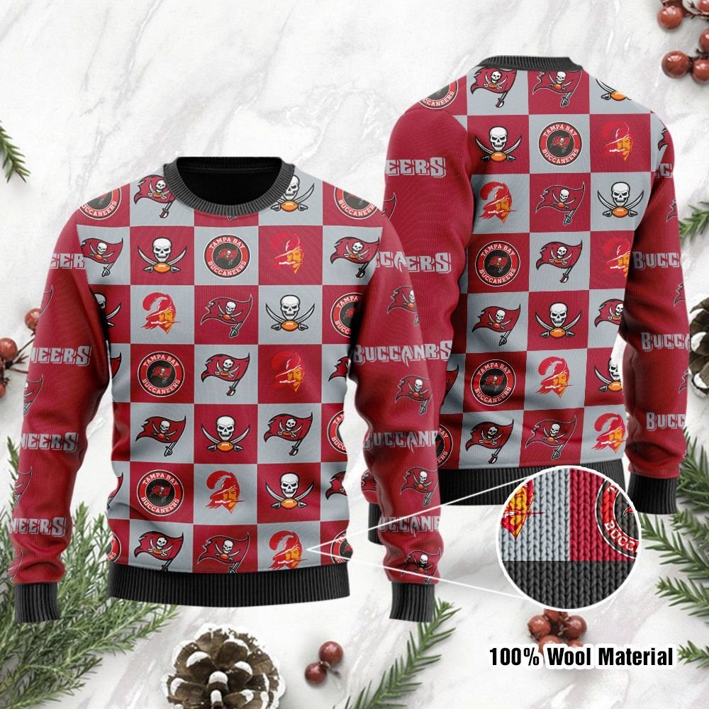 Tampa Bay Buccaneers Logo Checkered Flannel Ugly Christmas Sweater Tampa Bay Buccaneers Logo Checkered Flannel Ugly Christmas Sweater