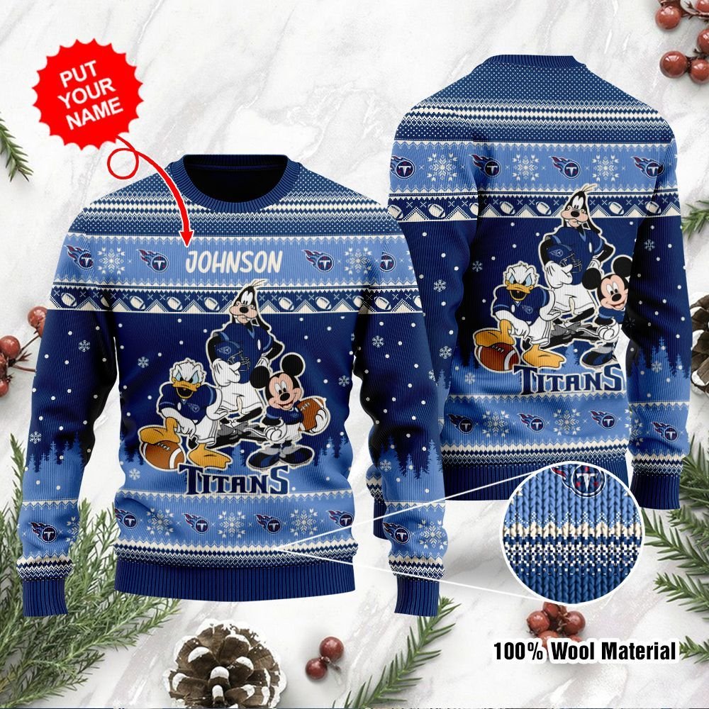 Tennessee Titans Disney Donald Duck Mickey Mouse Goofy Personalized Ugly Christmas Sweater Tennessee Titans Disney Donald Duck Mickey Mouse Goofy Personalized Ugly Christmas Sweater
