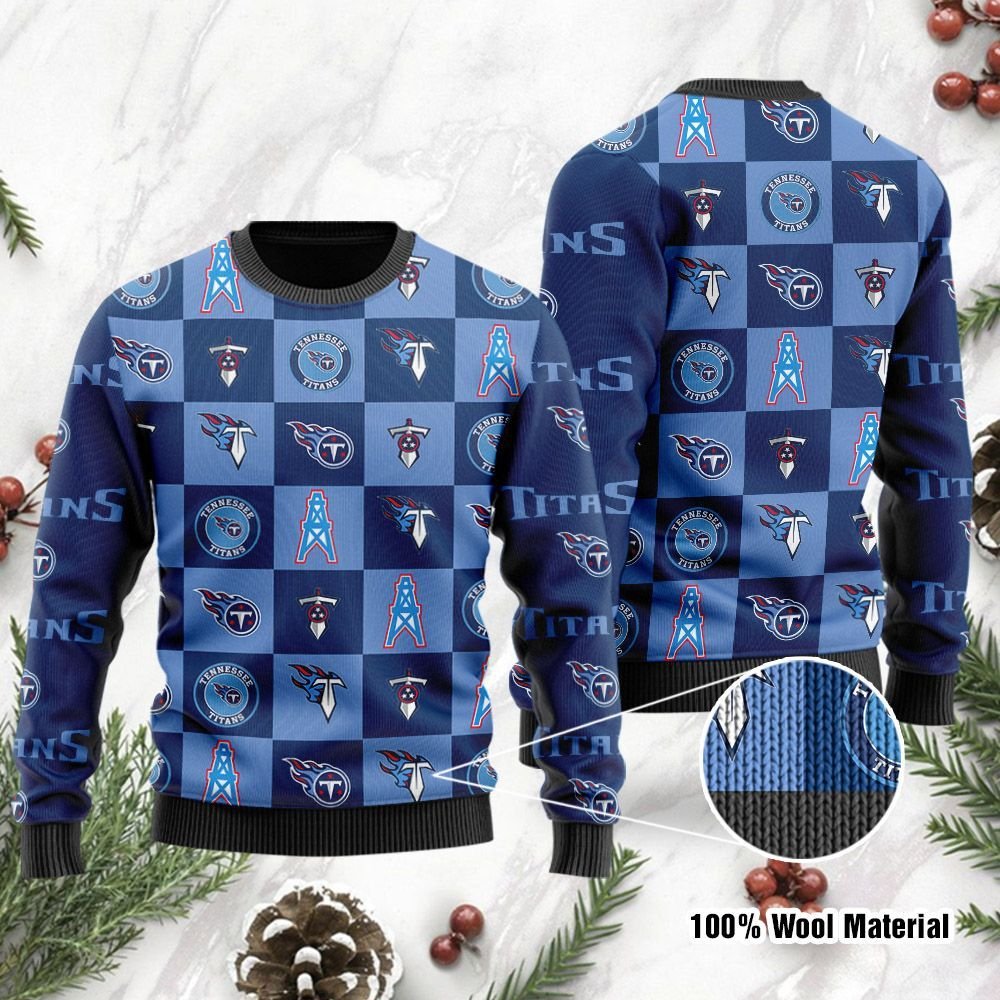 Tennessee Titans Logo Checkered Flannel Ugly Christmas Sweater Tennessee Titans Logo Checkered Flannel Ugly Christmas Sweater