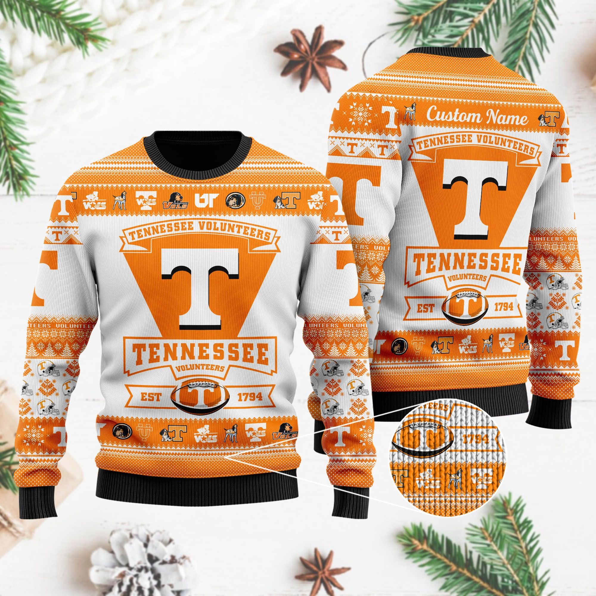Tennessee Volunteers Football Team Logo Personalized Ugly Christmas Sweater Tennessee Volunteers Football Team Logo Personalized Ugly Christmas Sweater