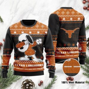 Texas Longhorns Snoopy Dabbing Ugly Christmas Sweater