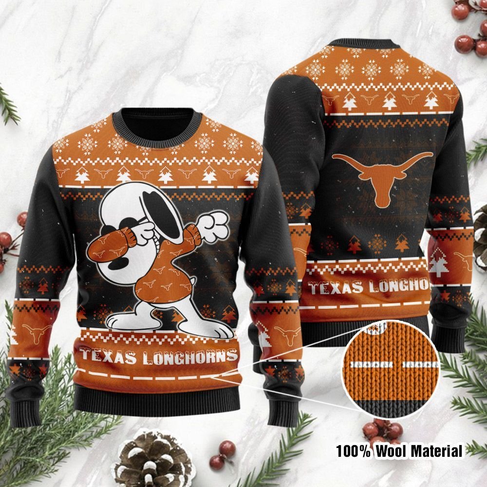 Texas Longhorns Snoopy Dabbing Ugly Christmas Sweater Texas Longhorns Snoopy Dabbing Ugly Christmas Sweater
