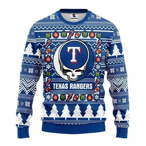 Texas Rangers Grateful Dead Ugly Christmas Sweater Texas Rangers Grateful Dead Ugly Christmas Sweater