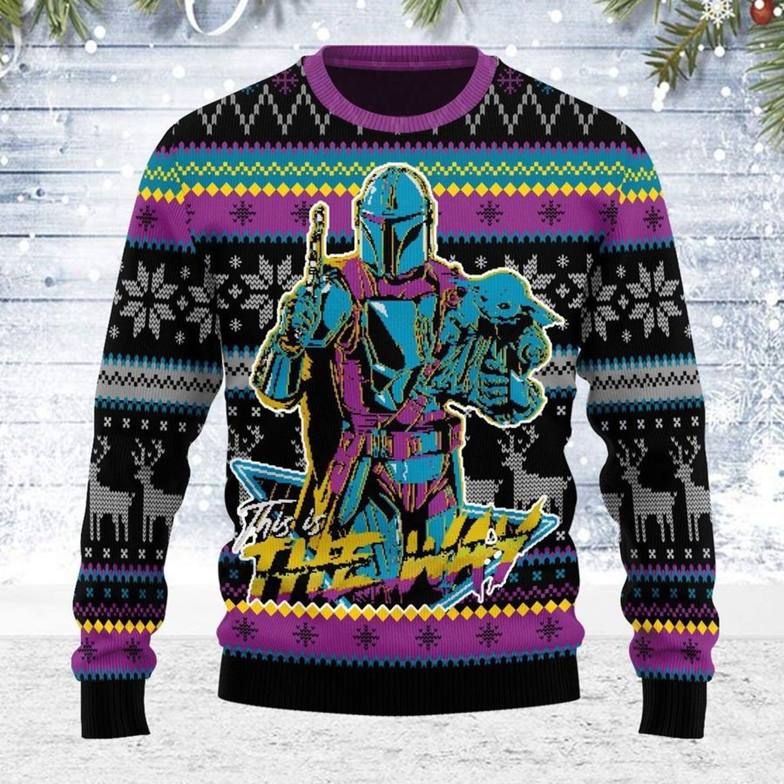 The Mandalorian Baby Yoda 3D Printed Ugly Sweater The Mandalorian Baby Yoda 3D Printed Ugly Sweater
