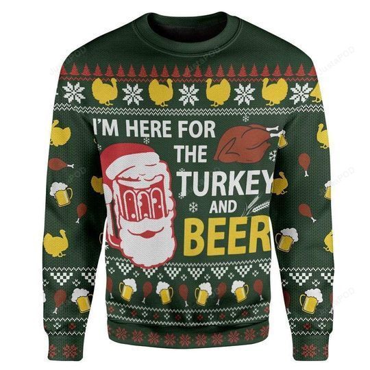 Turkey And Beer Ugly Christmas Sweater Turkey And Beer Ugly Christmas Sweater