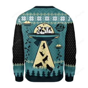 UFO Alien Cow Abduction Ugly Christmas Sweater
