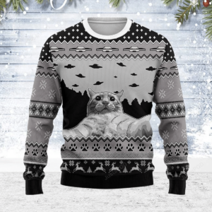 UFO And Cat Ugly Christmas Sweater