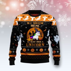 Unicorn Broom Ugly Christmas Sweater