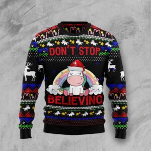 Unicorn Don’t Stop Believing Ugly Christmas Sweater