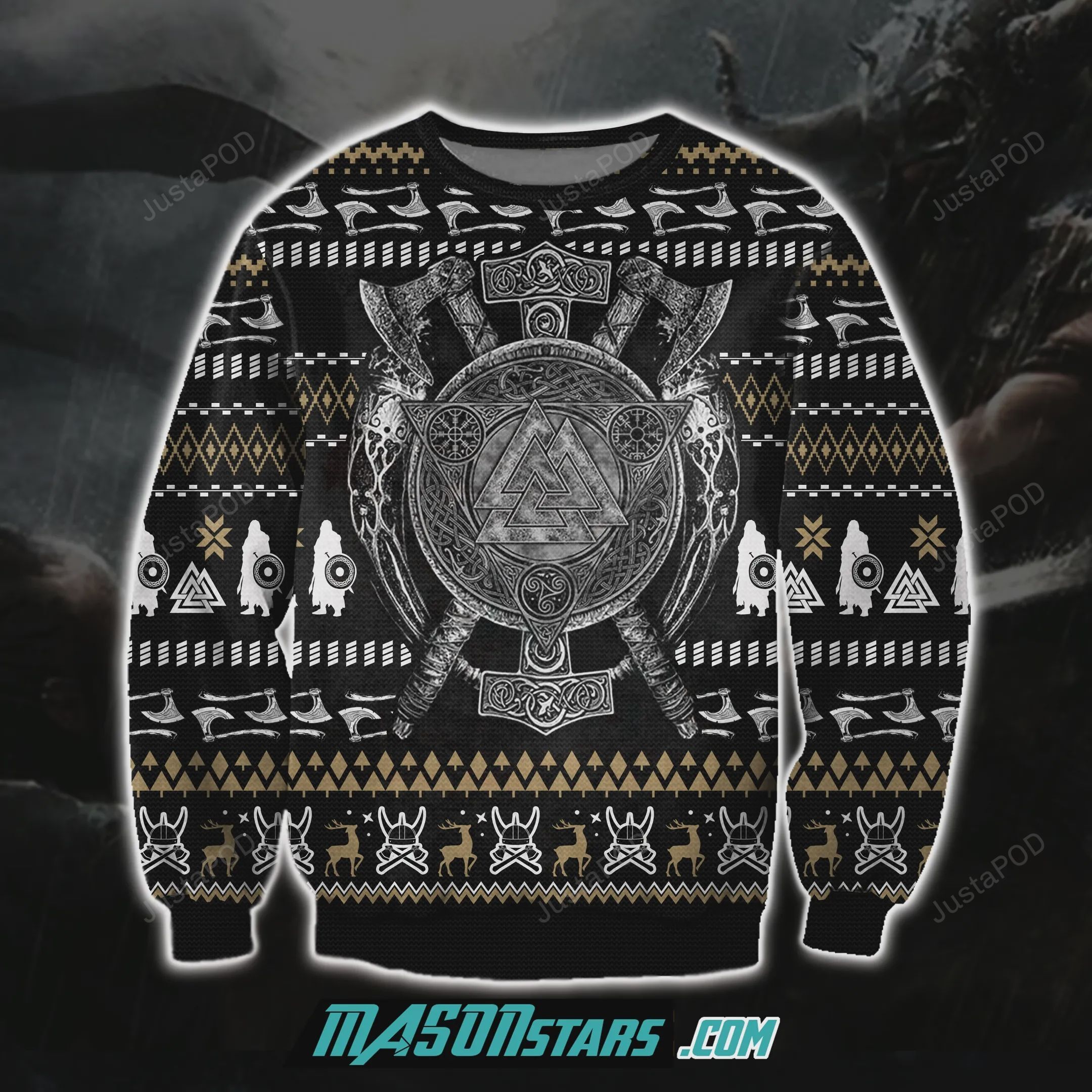 Viking 3D Print Knitting Pattern Ugly Christmas Sweater Viking 3D Print Knitting Pattern Ugly Christmas Sweater