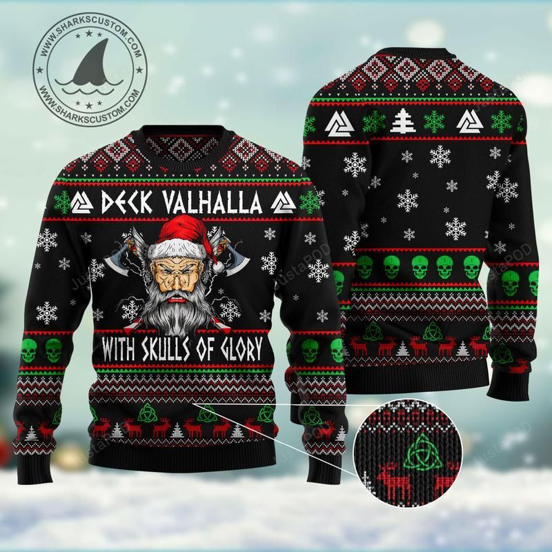 Viking Deck Valhalla Skulls Of Glory For Unisex Ugly Christmas Sweater Viking Deck Valhalla Skulls Of Glory For Unisex Ugly Christmas Sweater