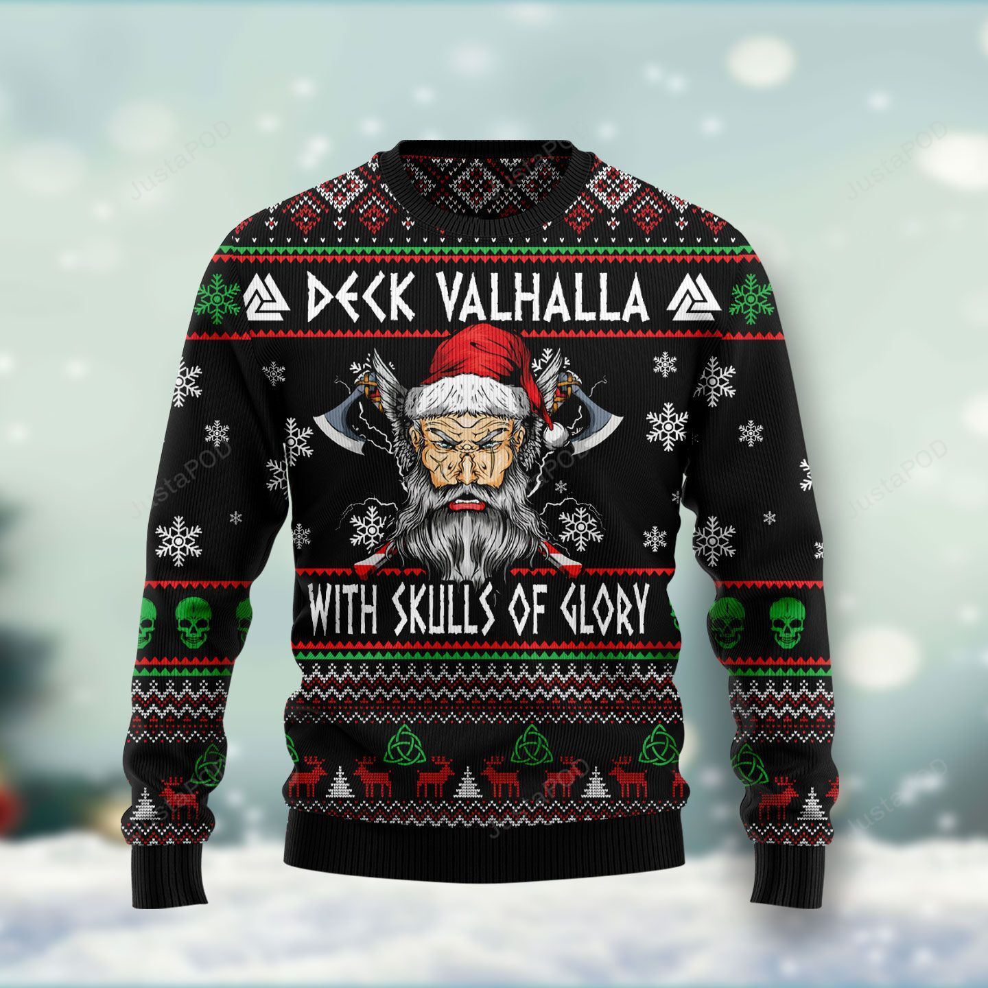 Viking Deck Valhalla With Skulls Of Glory Ugly Christmas Sweater Viking Deck Valhalla With Skulls Of Glory Ugly Christmas Sweater