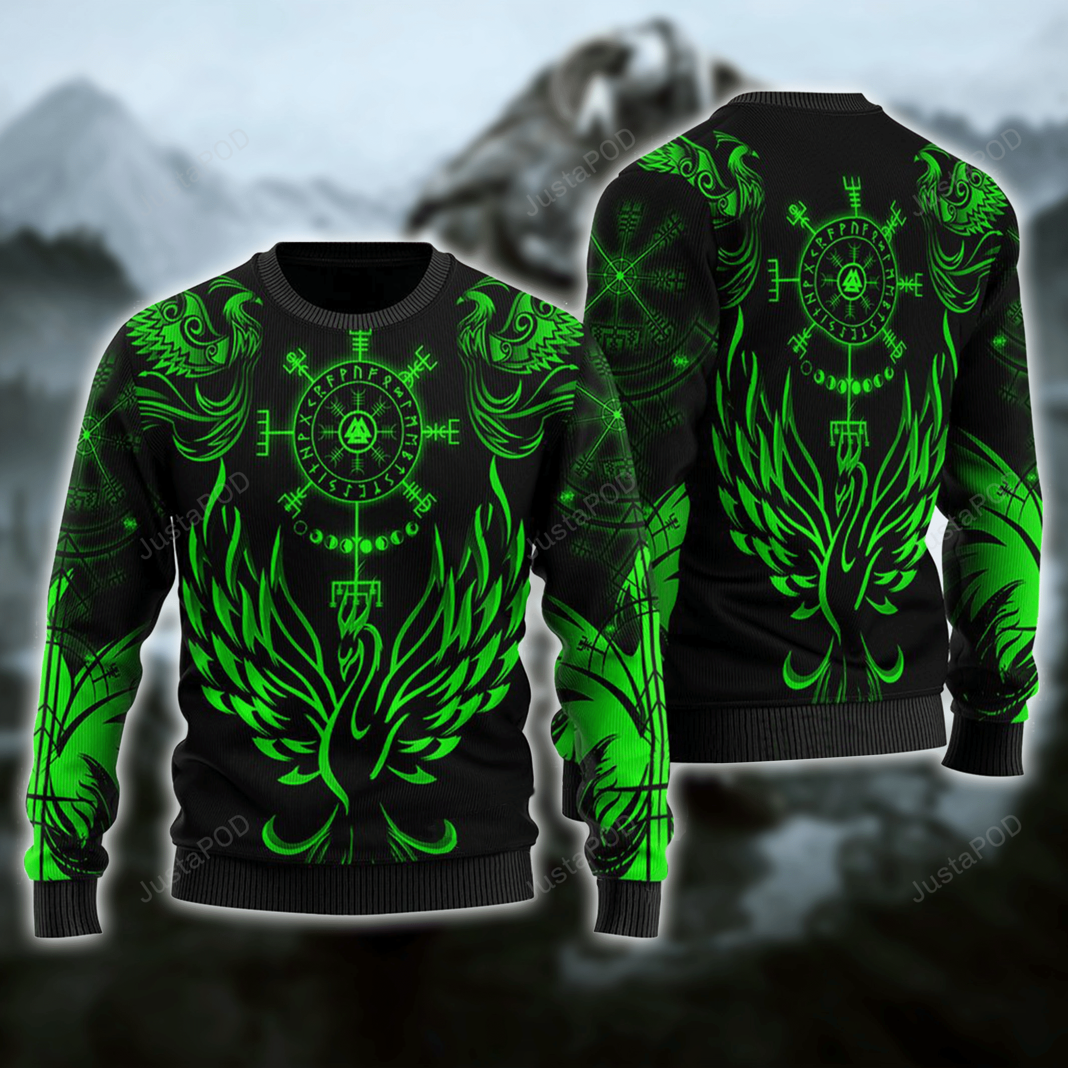 Viking Phoenix Vegvisir Ugly Christmas Sweater Viking Phoenix Vegvisir Ugly Christmas Sweater