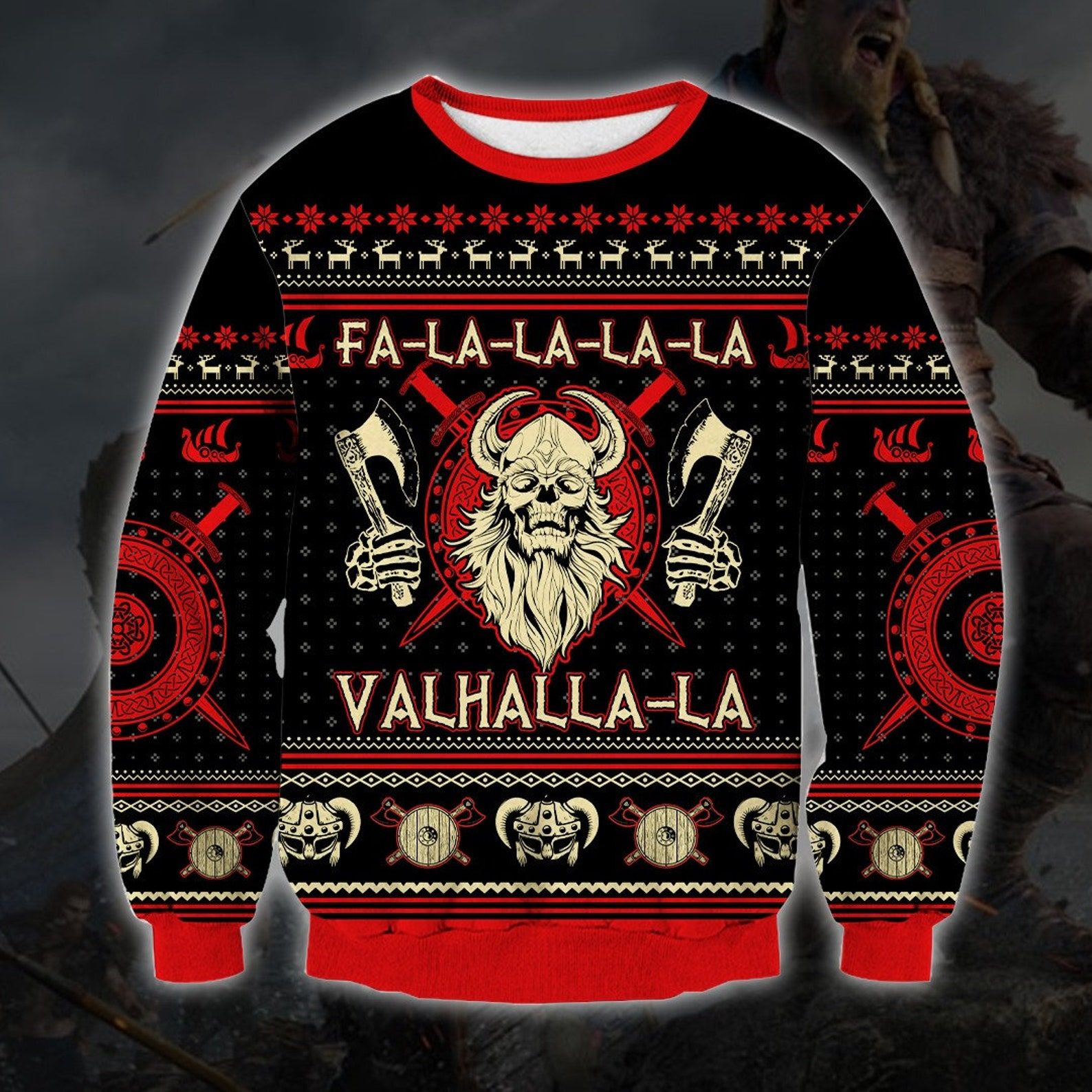 Viking Valhalla-la Ugly Christmas Funny Sweater Viking Valhalla-la Ugly Christmas Funny Sweater