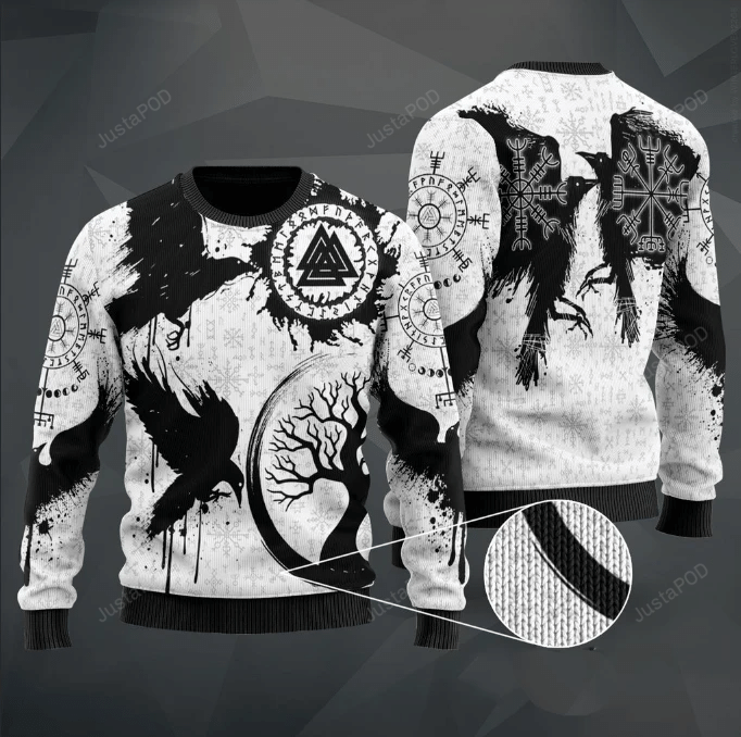 Viking Valknut Huginn and Muninn Ugly Christmas Sweater Viking Valknut Huginn and Muninn Ugly Christmas Sweater