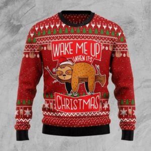 Wake Me Up When Christmas Lazy Sloth Ugly Christmas Sweater