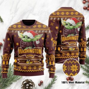 Washington Redskins Cute Baby Yoda Grogu Holiday Party Ugly Christmas Sweater
