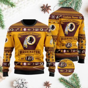 Washington Redskins Football Team Logo Custom Name Personalized Ugly Christmas Sweater