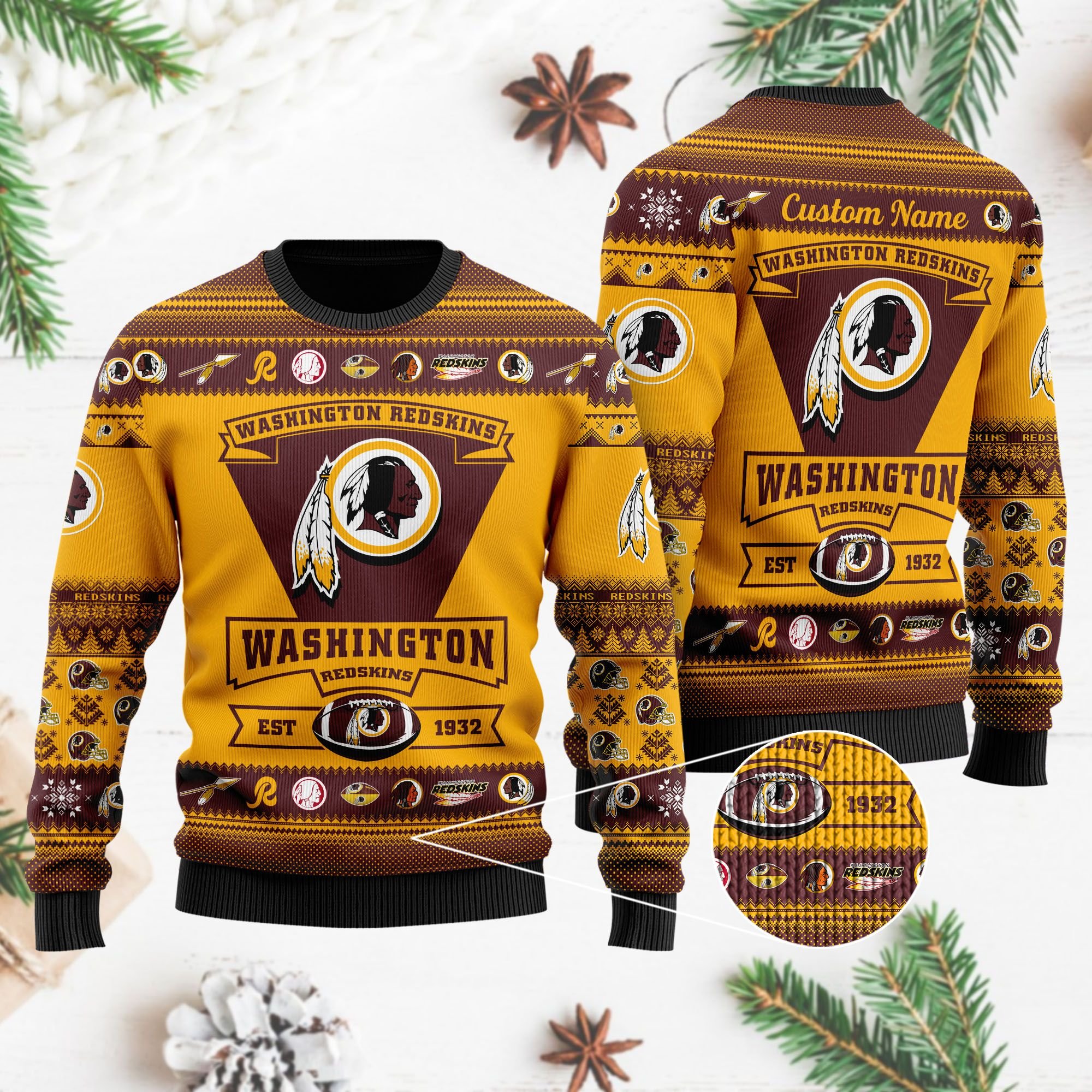 Washington Redskins Football Team Logo Custom Name Personalized Ugly Christmas Sweater Washington Redskins Football Team Logo Custom Name Personalized Ugly Christmas Sweater