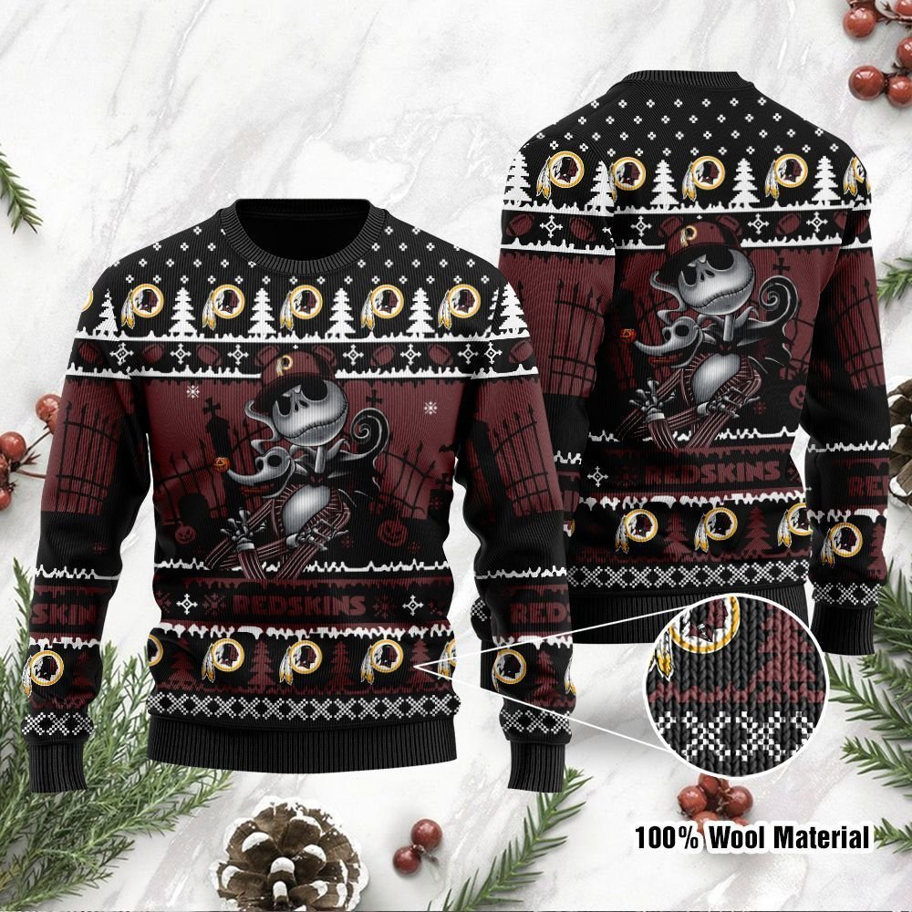 Washington Redskins Jack Skellington Halloween Ugly Christmas Sweater Washington Redskins Jack Skellington Halloween Ugly Christmas Sweater
