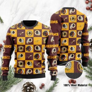 Washington Redskins Logo Checkered Flannel Design Ugly Christmas Sweater