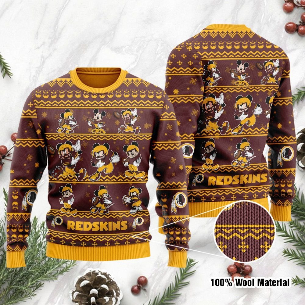Washington Redskins Mickey Mouse Holiday Party Ugly Christmas Sweater Washington Redskins Mickey Mouse Holiday Party Ugly Christmas Sweater