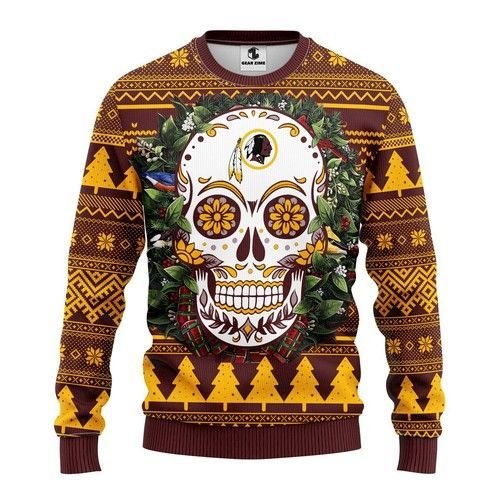 Washington Redskins Skull Flower Ugly Christmas Sweater Washington Redskins Skull Flower Ugly Christmas Sweater