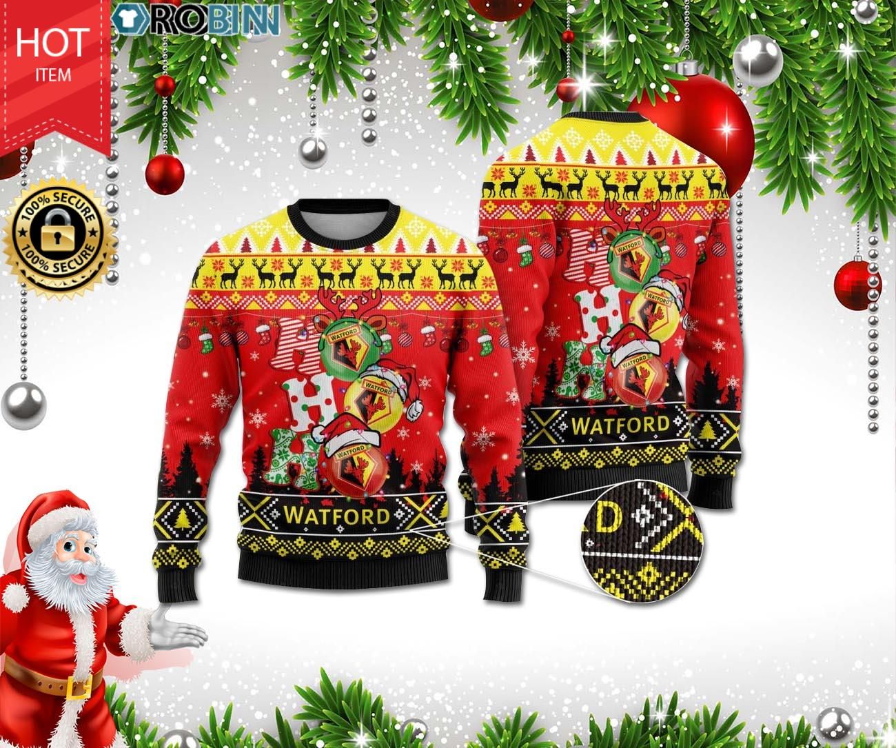 Watford Ho Ho Ho Ugly Christmas Sweater Watford Ho Ho Ho Ugly Christmas Sweater