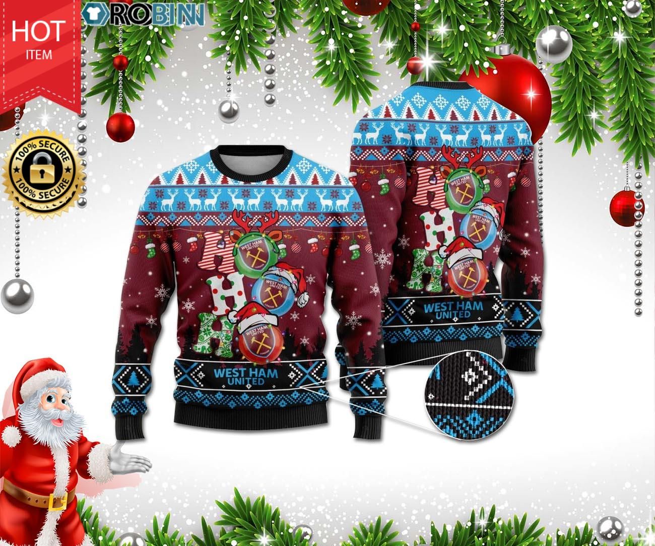 West Ham United Ho Ho Ho Ugly Christmas Sweater West Ham United Ho Ho Ho Ugly Christmas Sweater