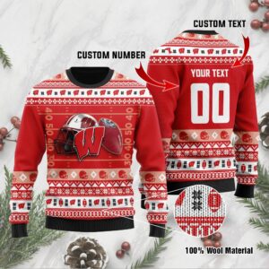 Wisconsin Badgers Custom Name & Number Personalized Ugly Christmas Sweater