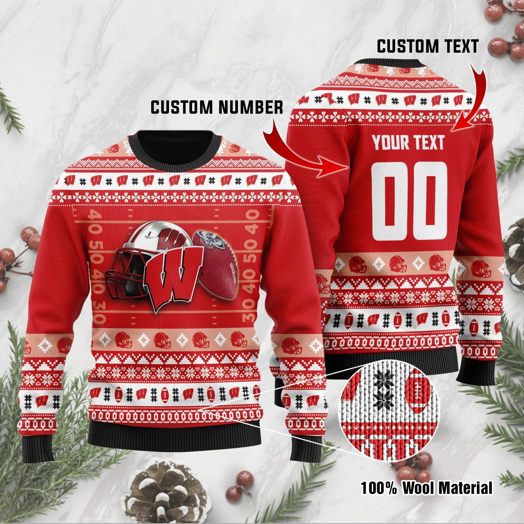 Wisconsin Badgers Custom Name & Number Personalized Ugly Christmas Sweater Wisconsin Badgers Custom Name & Number Personalized Ugly Christmas Sweater