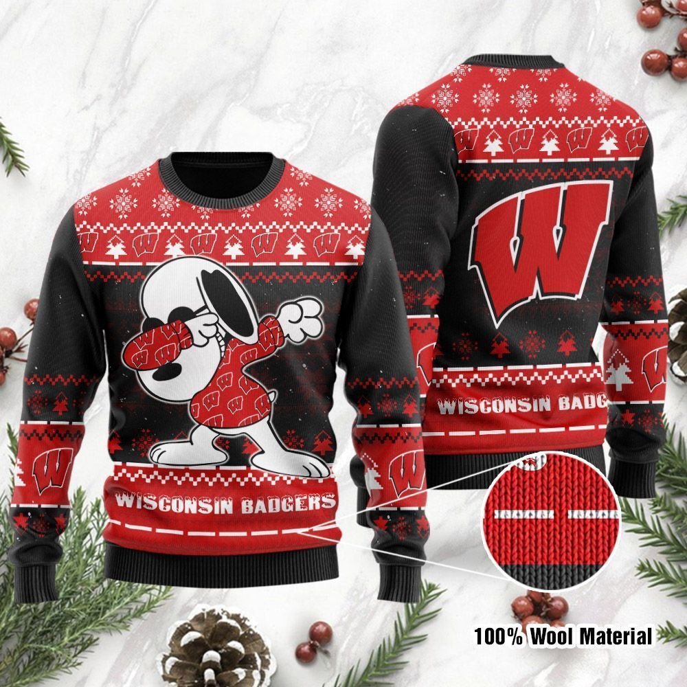 Wisconsin Badgers Snoopy Dabbing Ugly Christmas Sweater Wisconsin Badgers Snoopy Dabbing Ugly Christmas Sweater
