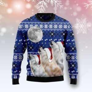 Wolf Howling Full Moon Ugly Christmas Sweater
