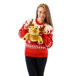 Women’s Red Stuffed Moose For Unisex Ugly Christmas Sweater