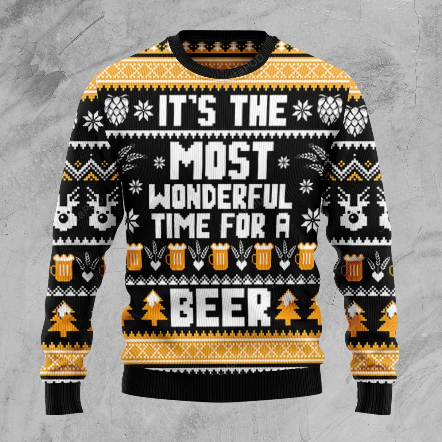 Wonderful Time For A Beer Ugly Christmas Sweater Wonderful Time For A Beer Ugly Christmas Sweater