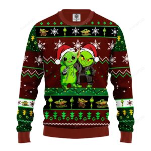 Yoda And Grinch Ugly Christmas Sweater Brown Green