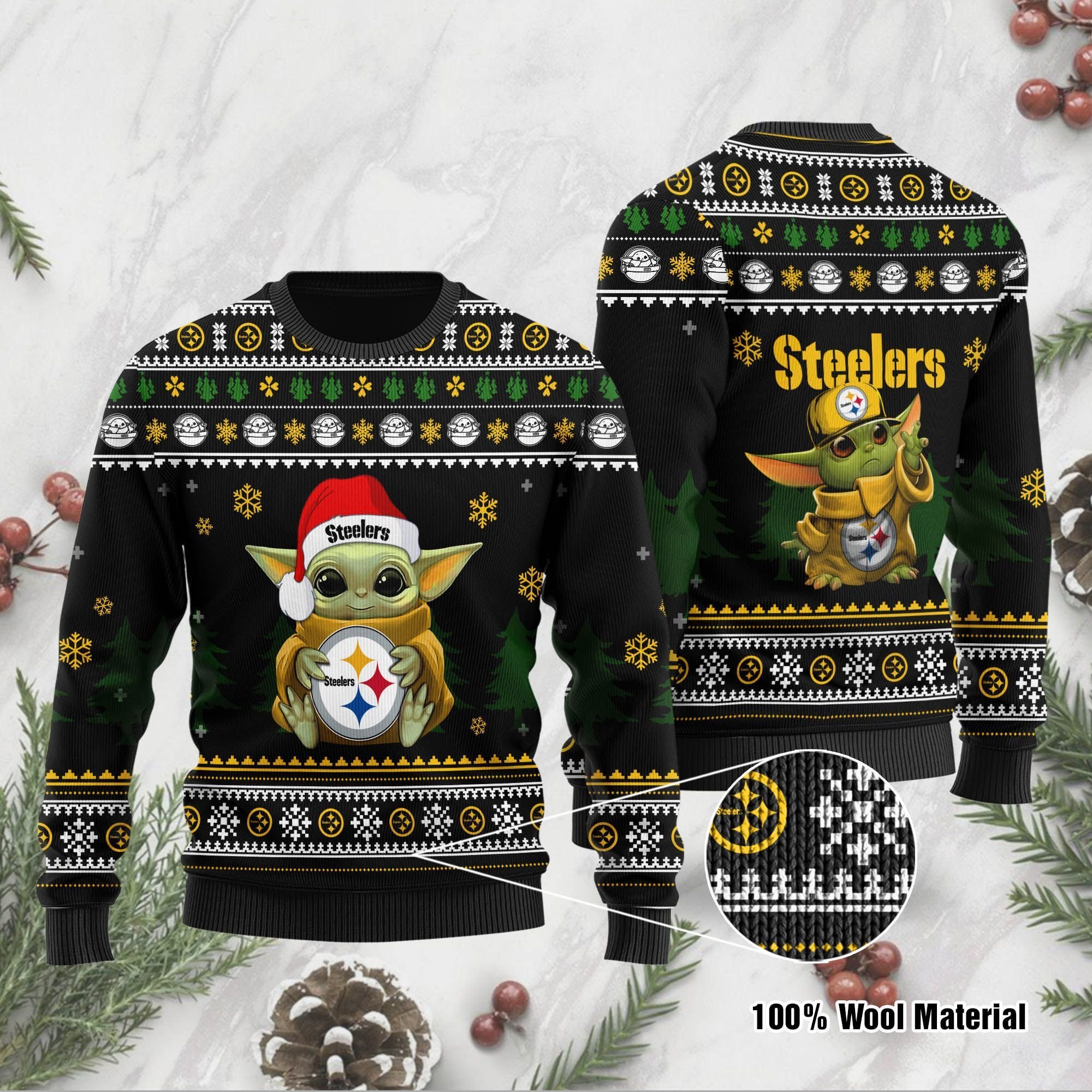Yoda baby love Pittsburgh Steelers Ugly Christmas Sweater Yoda baby love Pittsburgh Steelers Ugly Christmas Sweater
